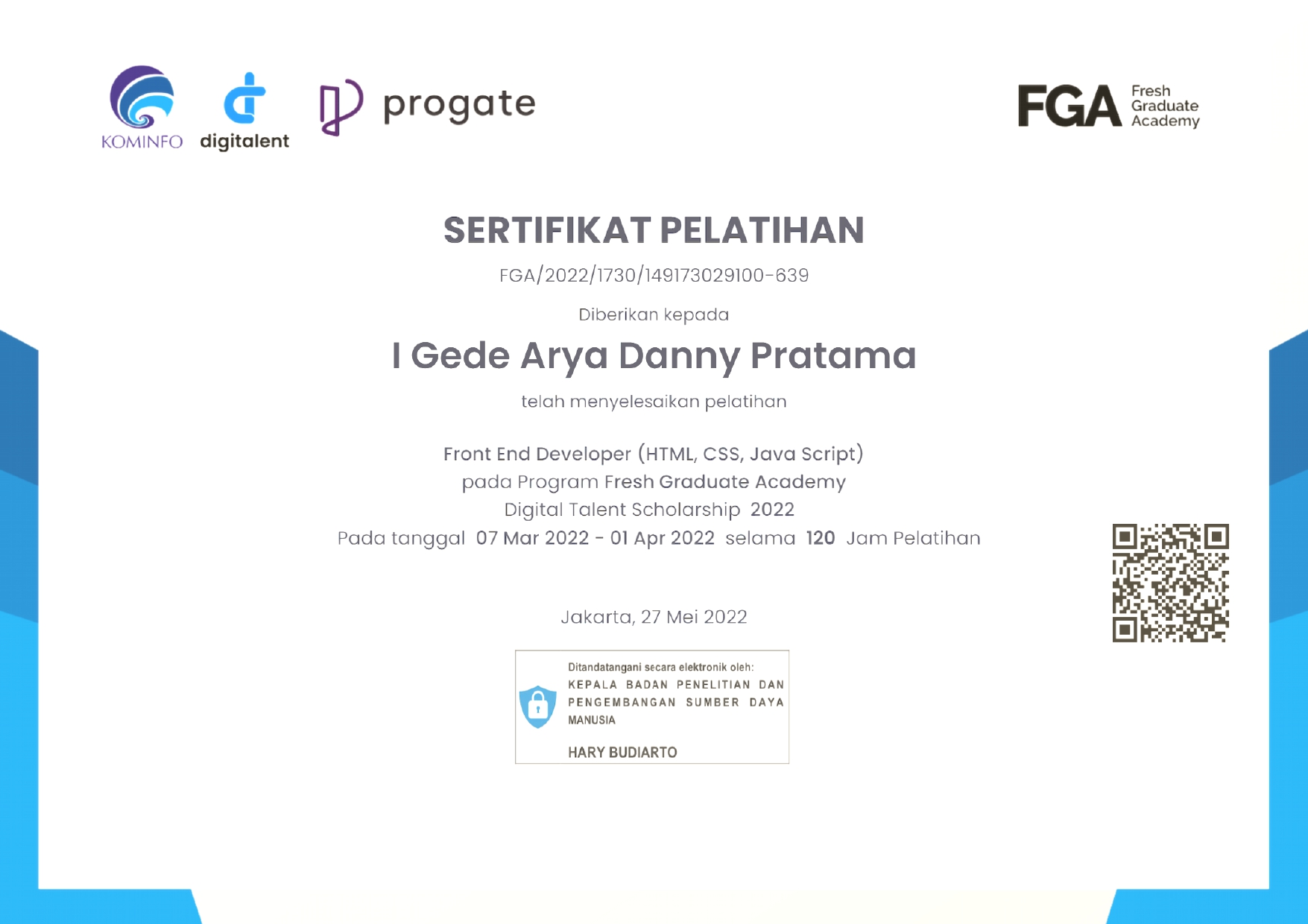 FGA Front End Developer Certificate